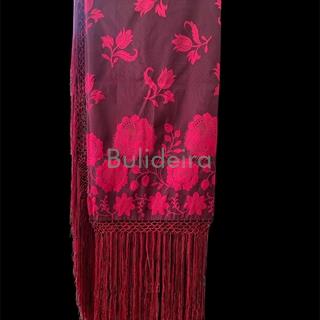 Pano de raión de 140x140 en fucsia con debuxo en flor - Imaxe 1