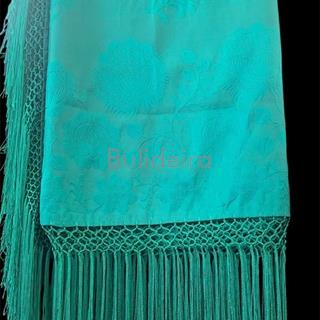 Pano de raión de 140x140 en verde esmerada con flor - Imaxe 1