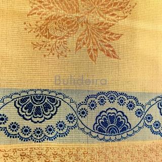 Pano de raión de 90x90 mostaza/azul - Imaxe 2